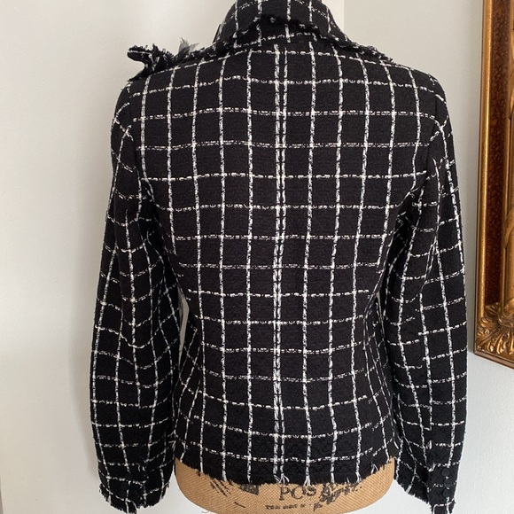 Carole Little Vintage Women Tweed Blazer Black White Jacket Plaid M Silk Blend - Picture 7 of 12